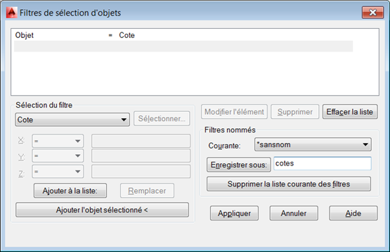 AutoCAD sélection basée sur les propriétés