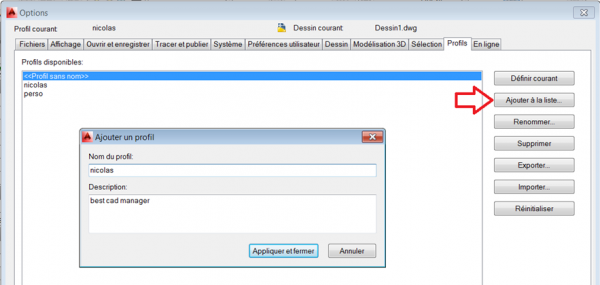 démarrer AutoCAD avec un profil personnalisé