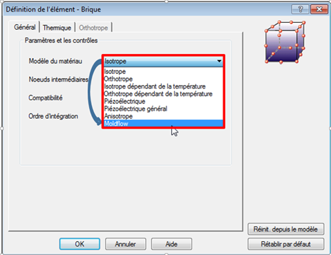 matériau Moldflow dans simulation mechanical