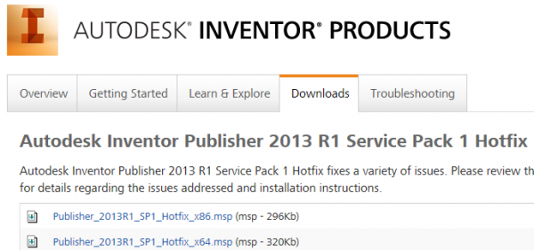 Inventor Publisher 2013 R1 Service Pack 1 Hotfix