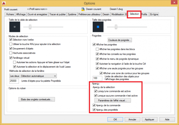 sélection AutoCAD avec effet