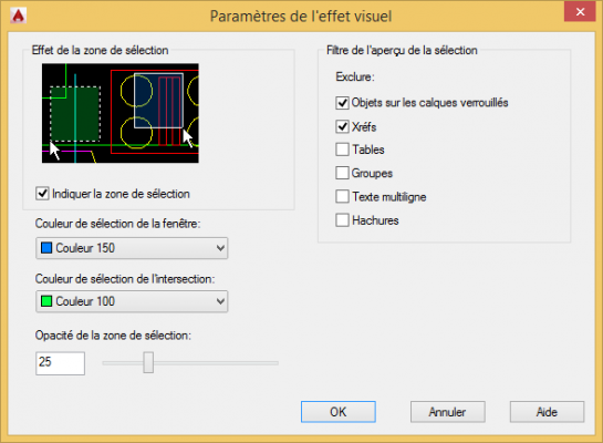 sélection AutoCAD avec effet