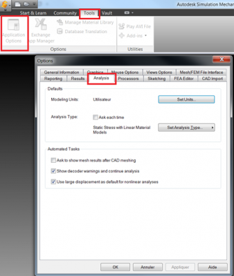 Autodesk Simulation Mechanical Options d’analyse