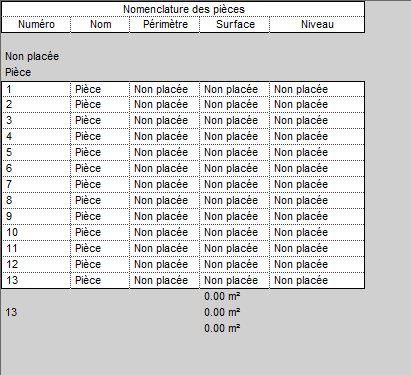 Revit Architecture 2011 Liste de pièces