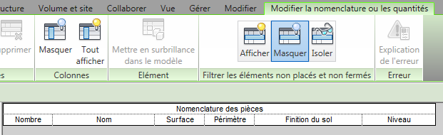 Revit Architecture 2011 Liste de pièces