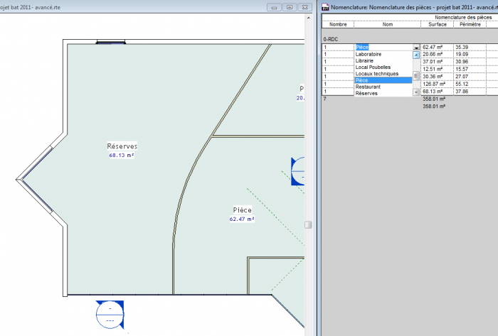 Revit Architecture 2011 Liste de pièces