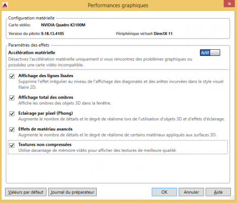 AutoCAD Accélération matérielle