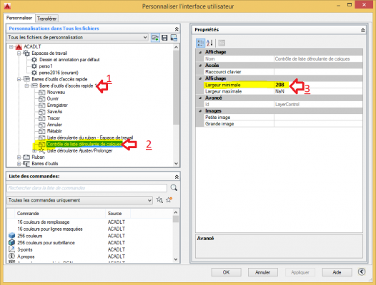 AutoCAD Augmenter la largeur de la liste des calques